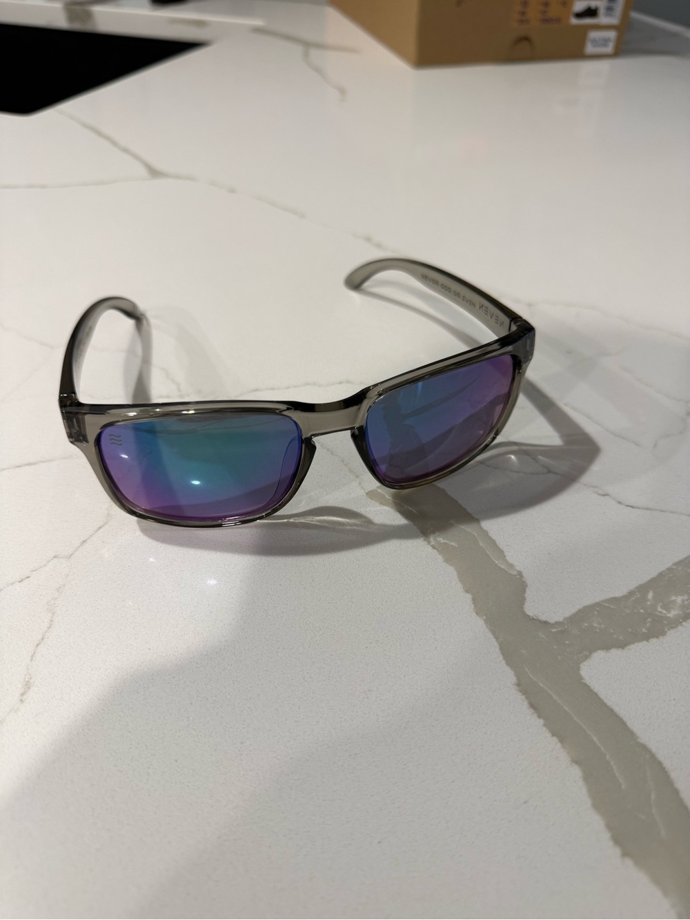 Men's Translucent Smoke Frame Sunglasses with Blue-Purple Mirror Lenses